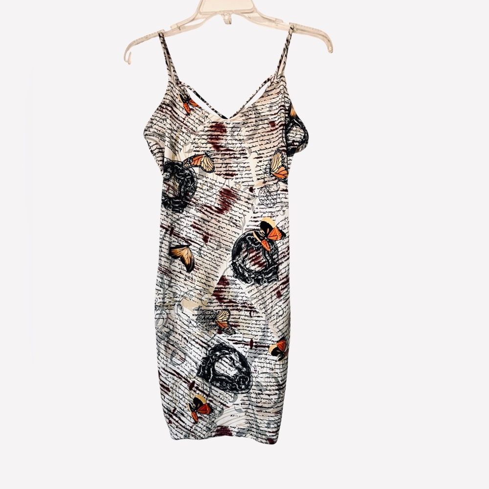 Popular 21 Butterfly Script Design summer fitted mini dress size medium